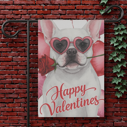 White French Bulldog Valentines Day Garden Flag 12'' × 18''