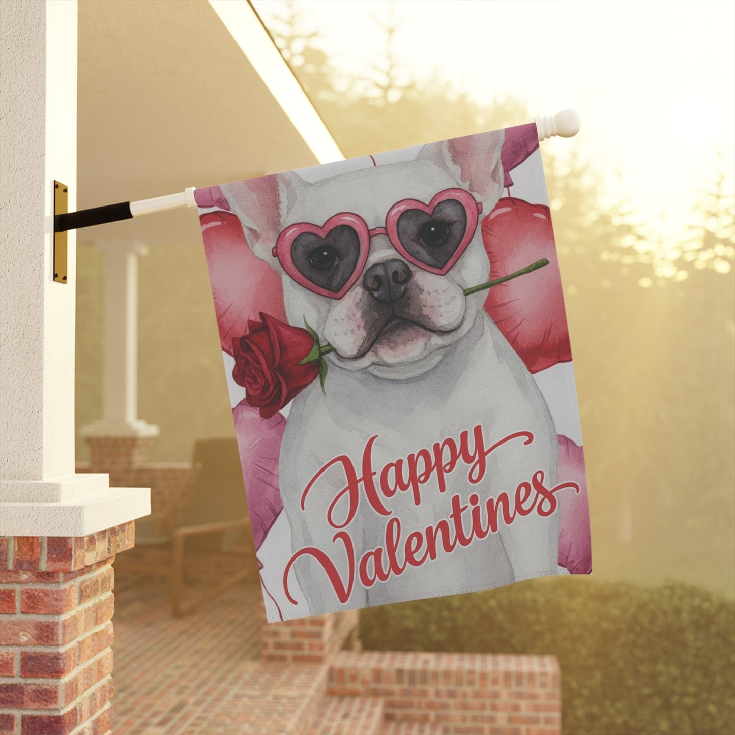 White French Bulldog Valentines Day Garden Flag