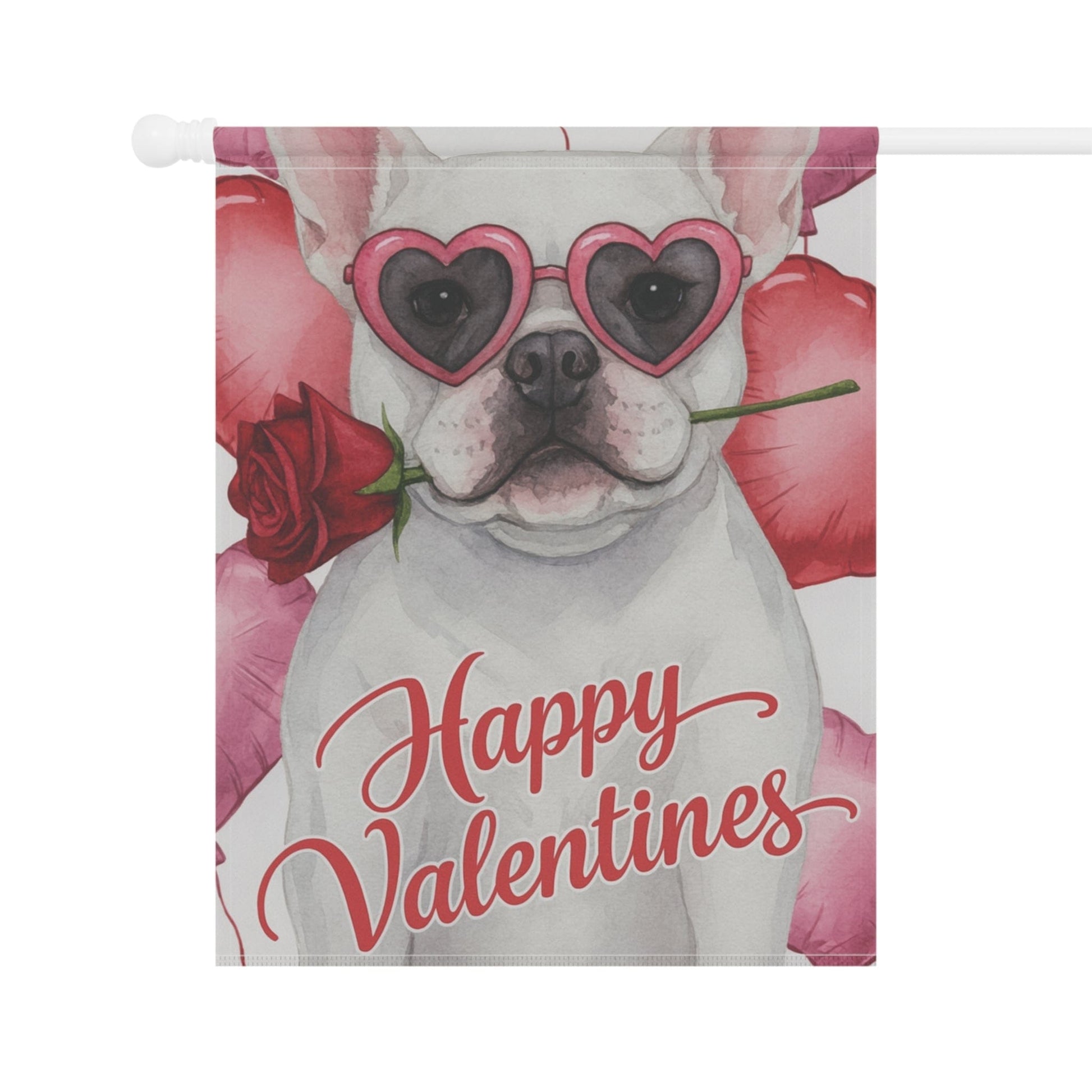 White French Bulldog Valentines Day Garden Flag