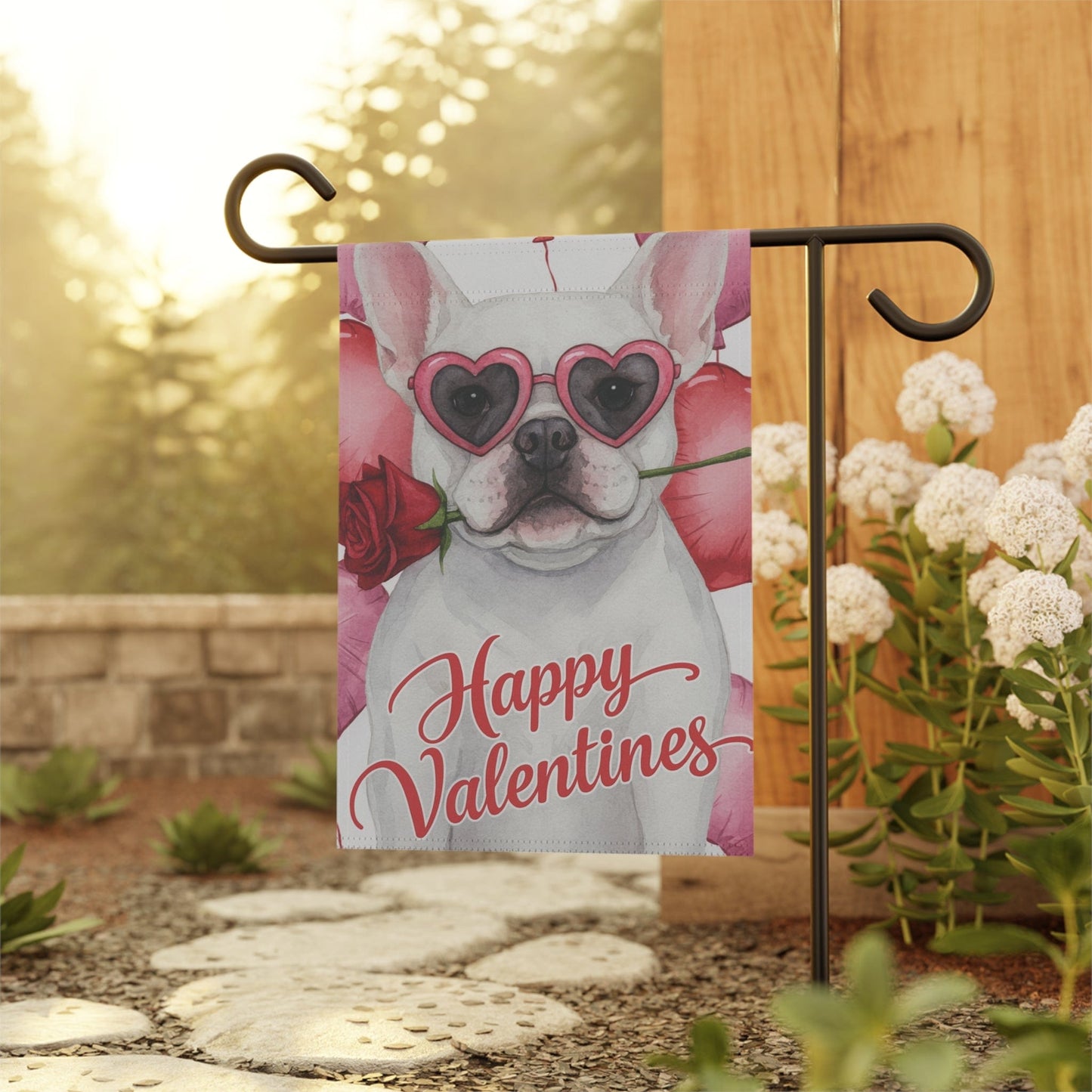 White French Bulldog Valentines Day Garden Flag
