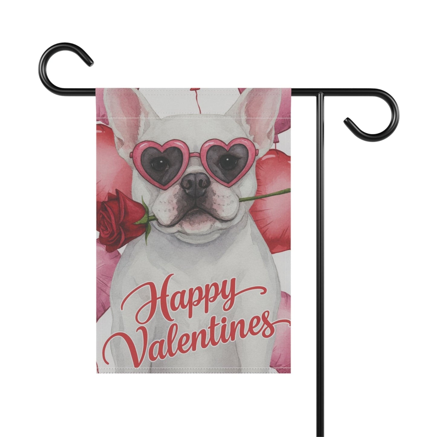 White French Bulldog Valentines Day Garden Flag
