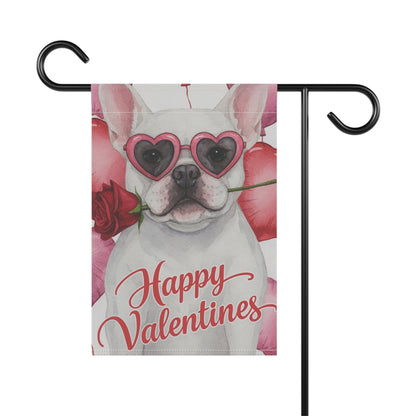White French Bulldog Valentines Day Garden Flag