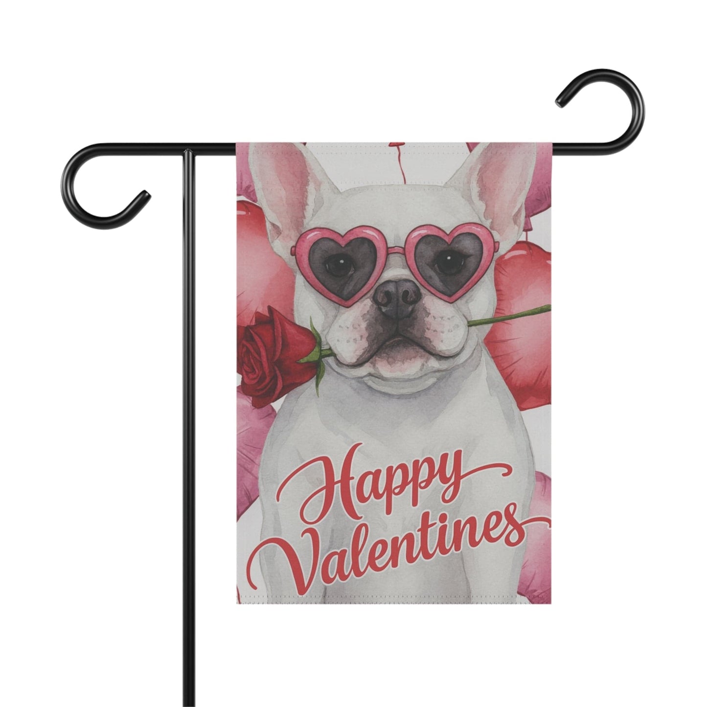 White French Bulldog Valentines Day Garden Flag