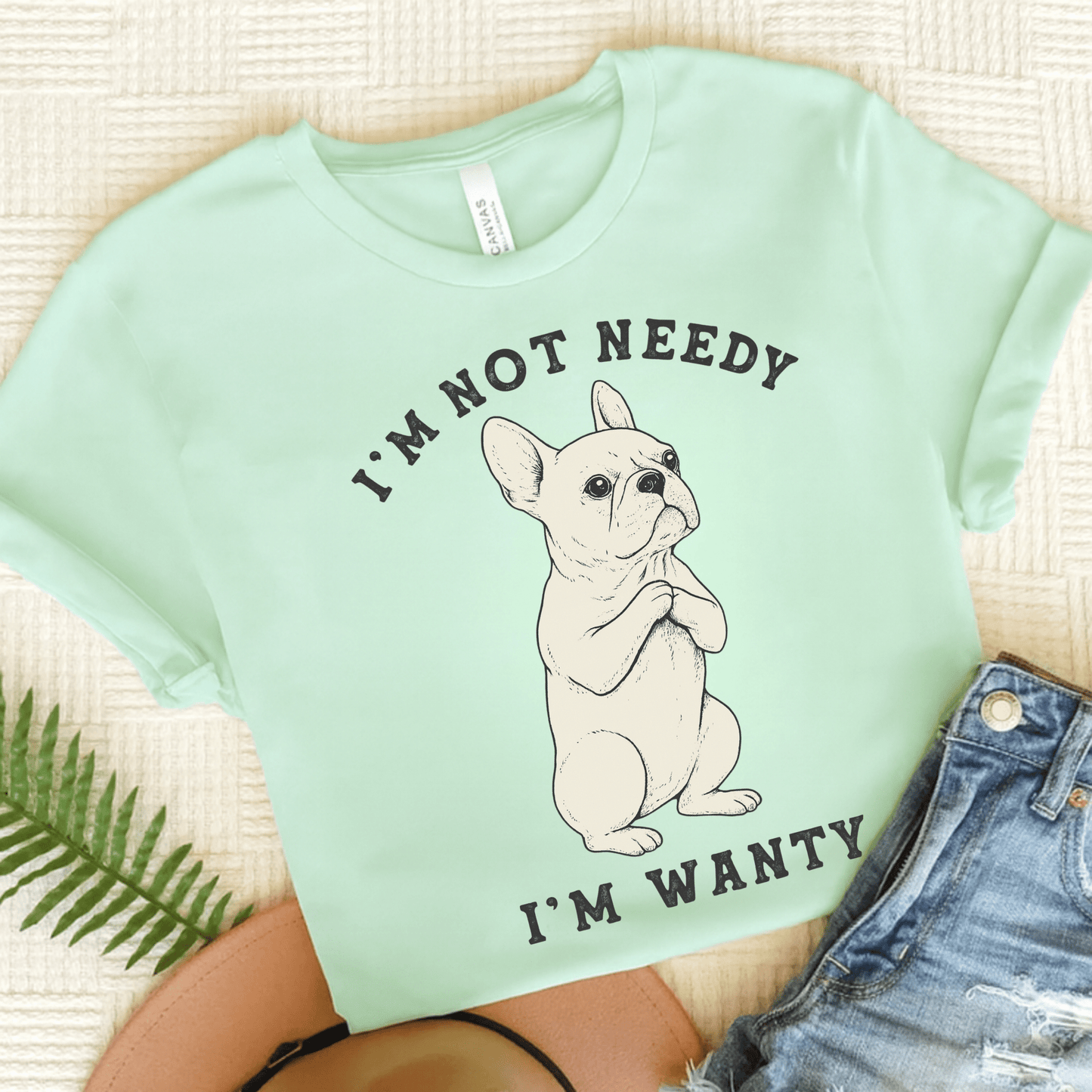 White French Bulldog Wanty TShirt Heather Mint