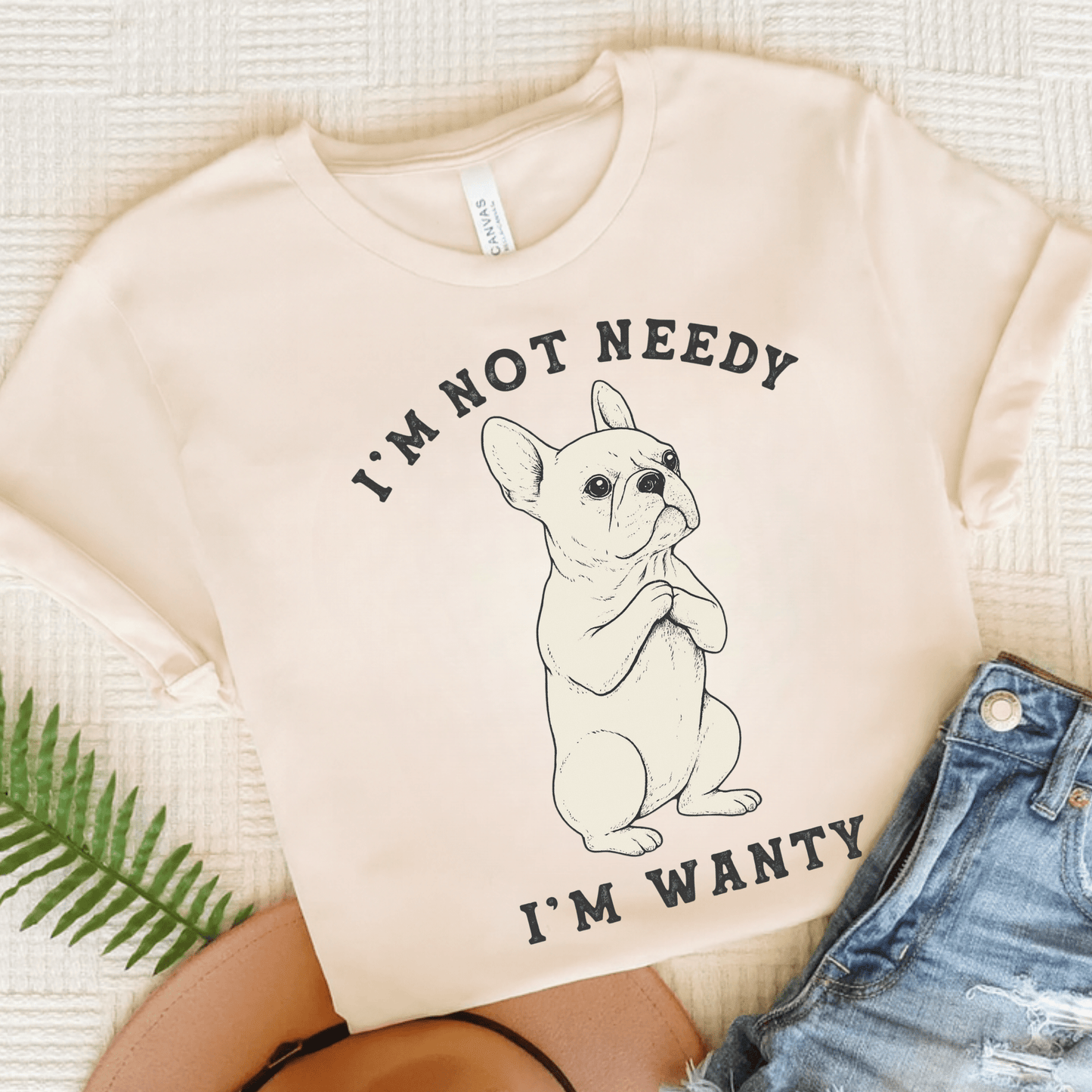 White French Bulldog Wanty TShirt Natural