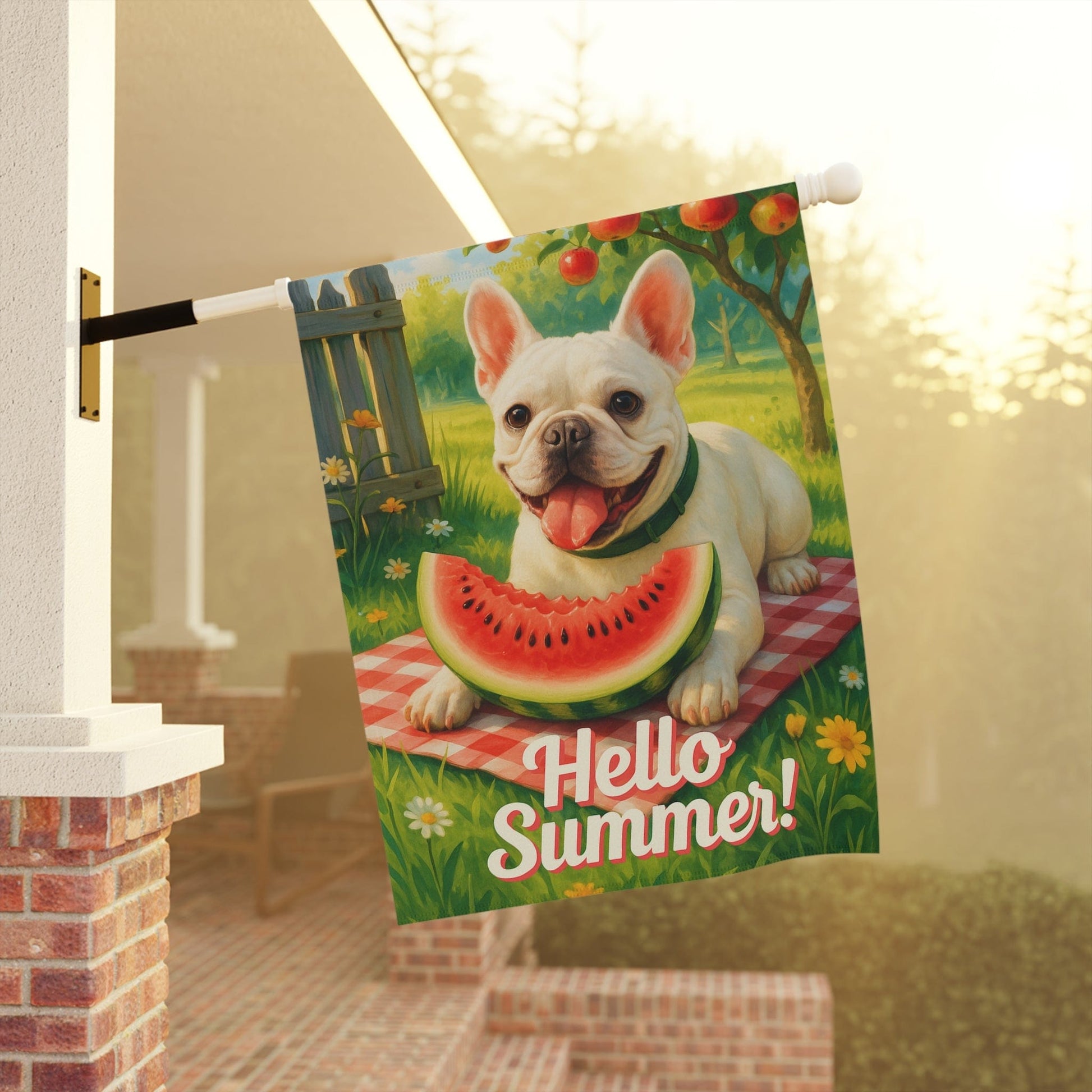 Printify Garden Flag White French Bulldog Watermelon Garden Flag
