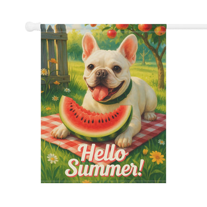 Printify Garden Flag White French Bulldog Watermelon Garden Flag