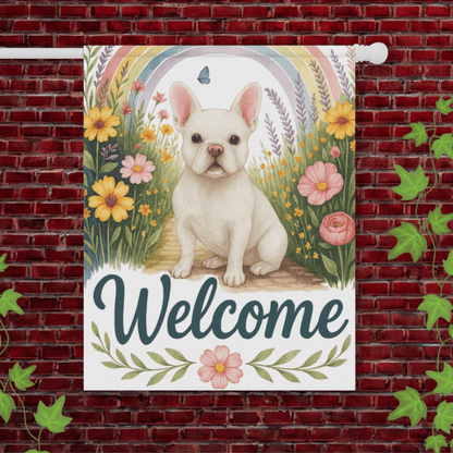 White French Bulldog Welcome Garden Flag 24.5'' × 32''