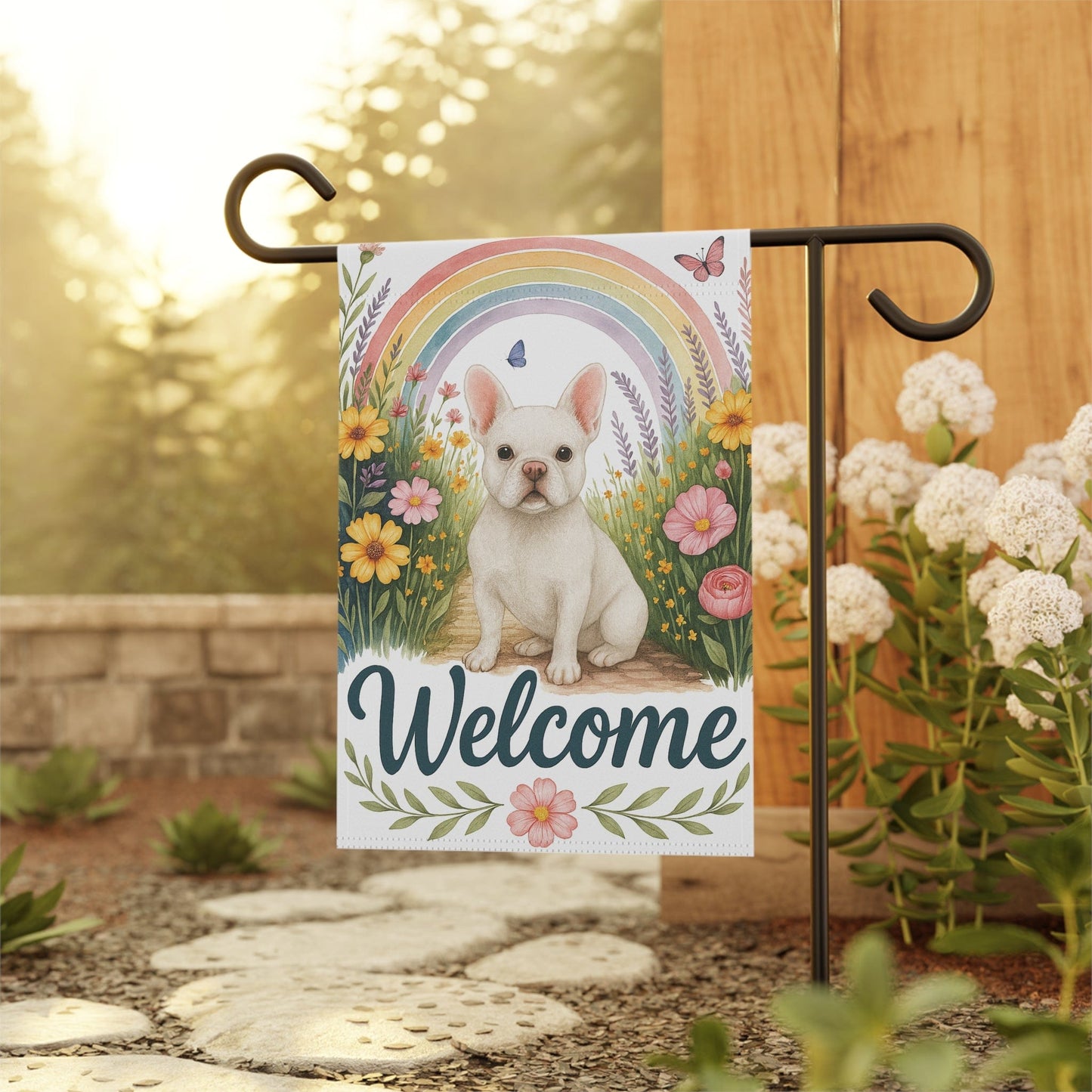 White French Bulldog Welcome Garden Flag