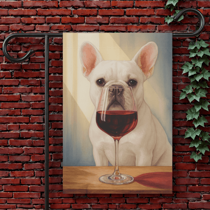 White French Bulldog Wine Garden Flag 12'' × 18''
