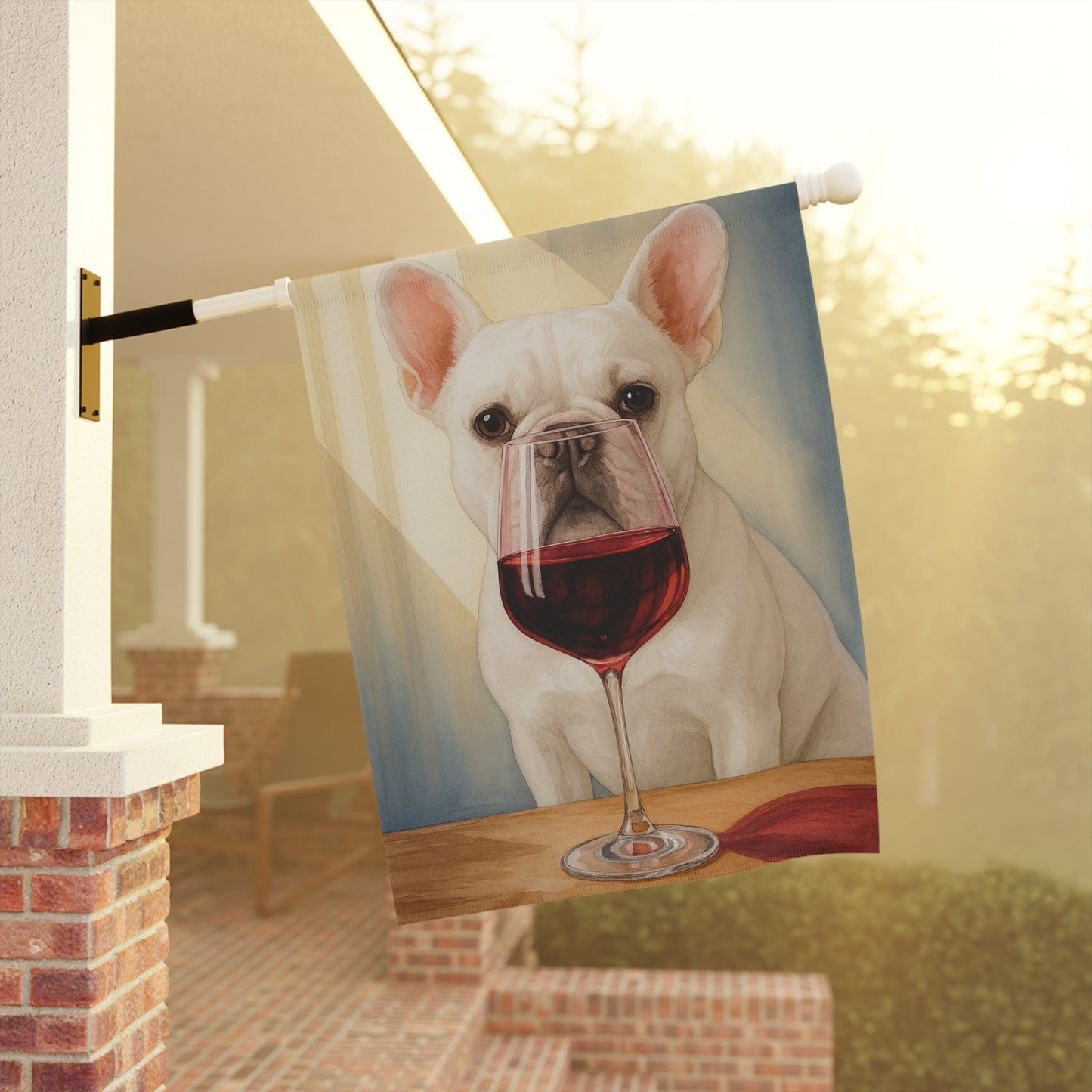 White French Bulldog Wine Garden Flag