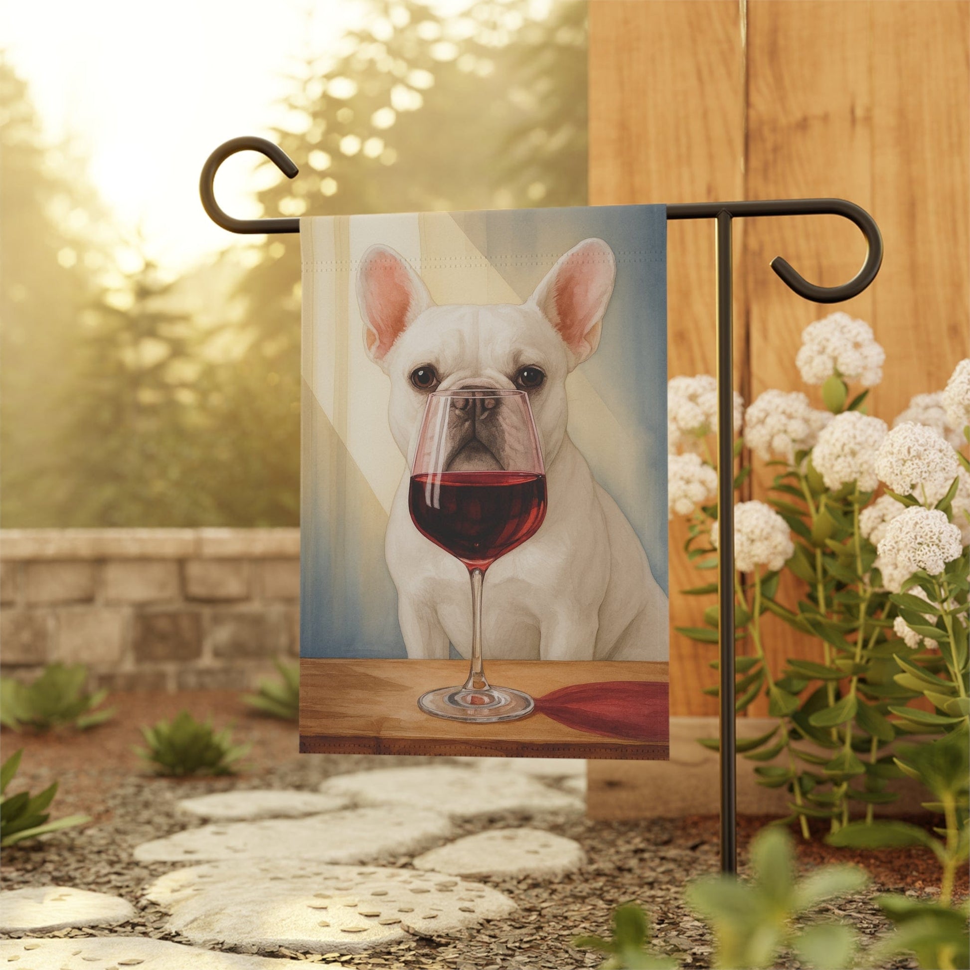 White French Bulldog Wine Garden Flag