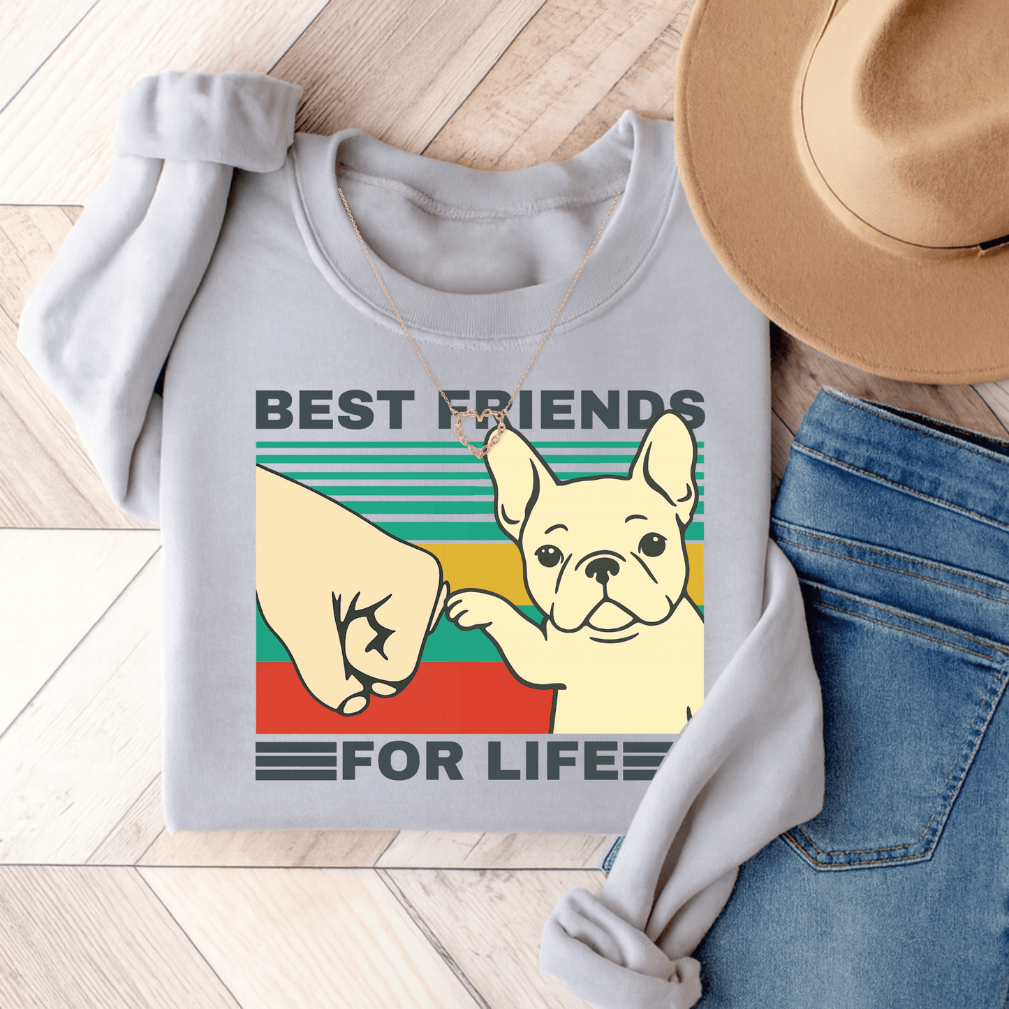 White Frenchie Besties Sweatshirt Ash