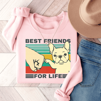 White Frenchie Besties Sweatshirt Light Pink