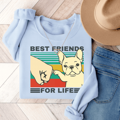 White Frenchie Besties Sweatshirt Light Blue