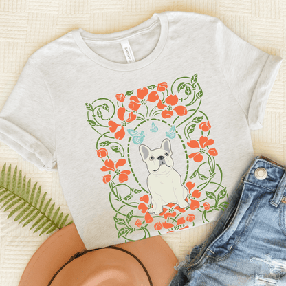 White Frenchie Butterflies Frame TShirt Ash