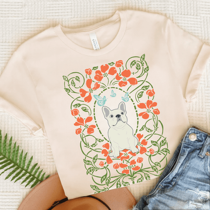 White Frenchie Butterflies Frame TShirt Natural