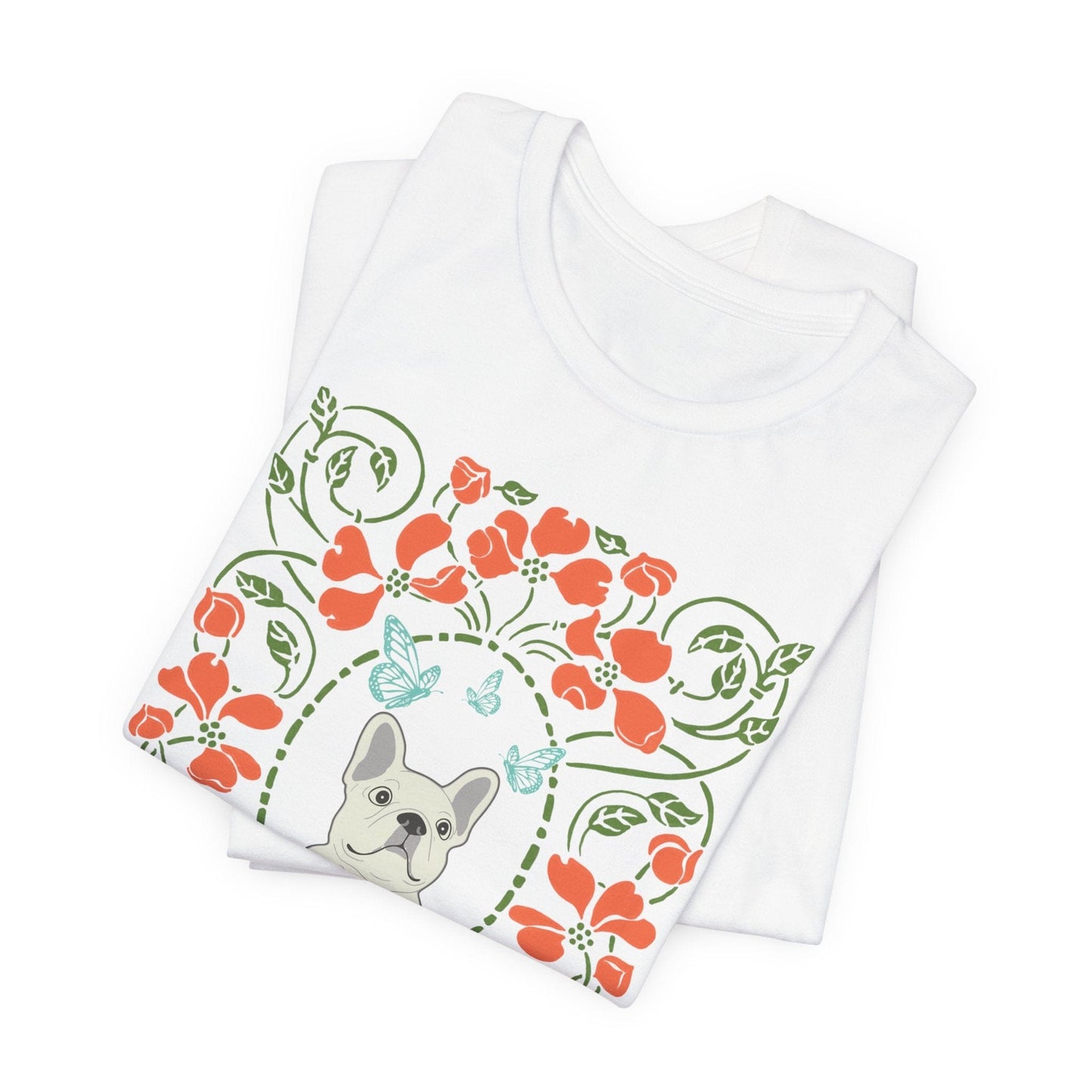White Frenchie Butterflies Frame TShirt