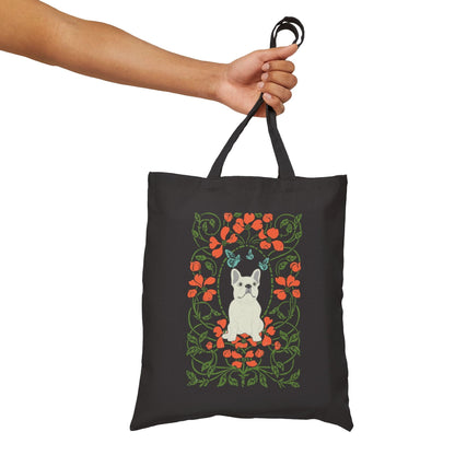 White Frenchie Butterfly Frame Tote Bag