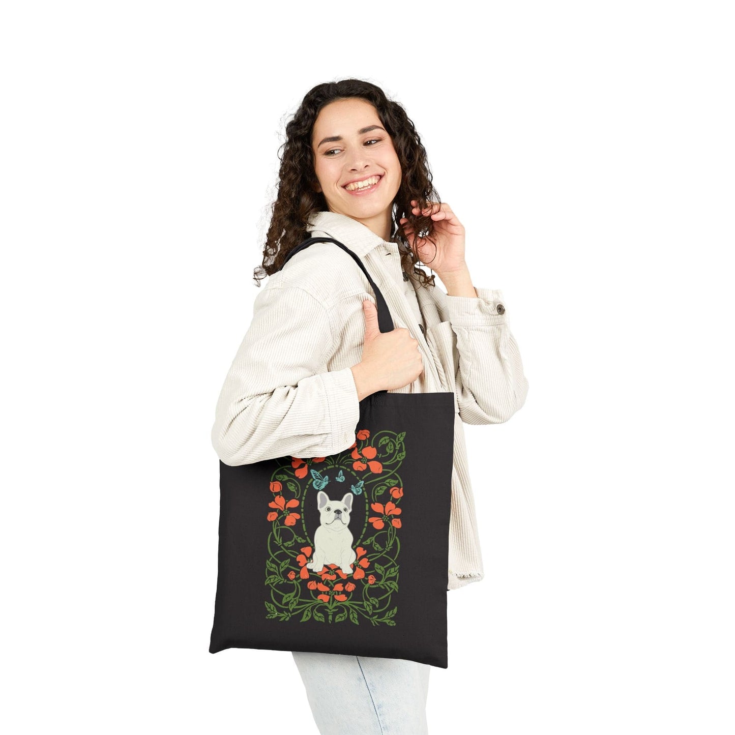 White Frenchie Butterfly Frame Tote Bag