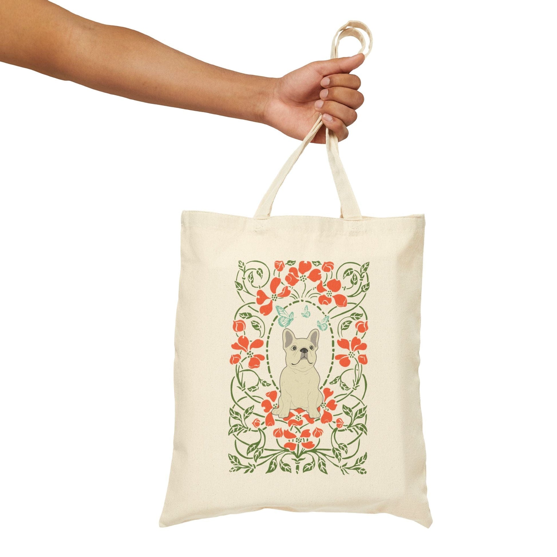White Frenchie Butterfly Frame Tote Bag