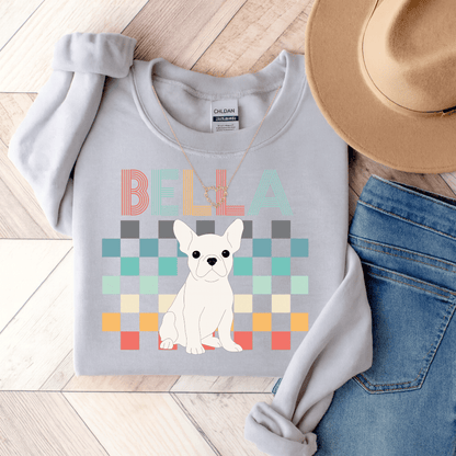 White Frenchie Checkered Sweatshirt Ash
