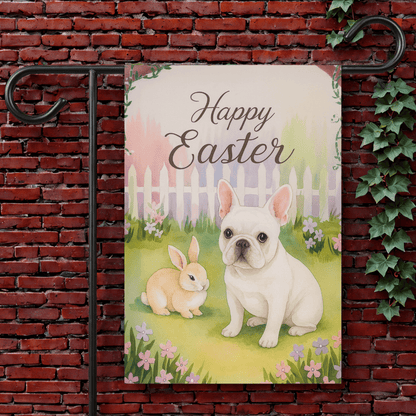 White Frenchie Elegant Easter Garden Flag 12'' × 18''