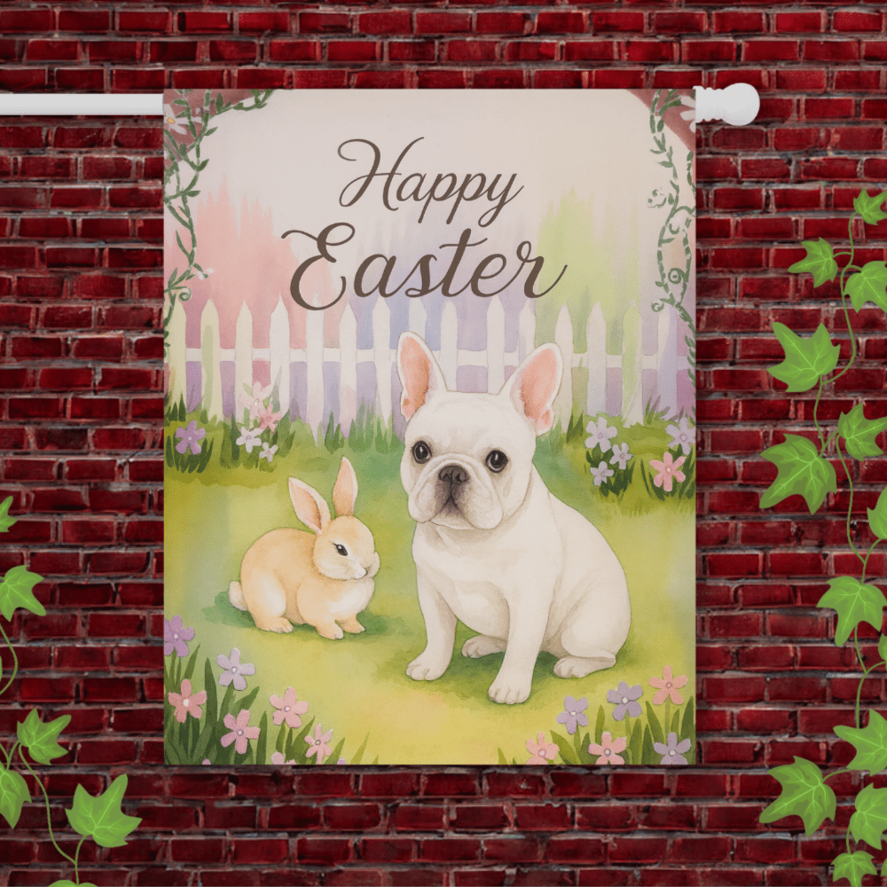White Frenchie Elegant Easter Garden Flag 24.5'' × 32''