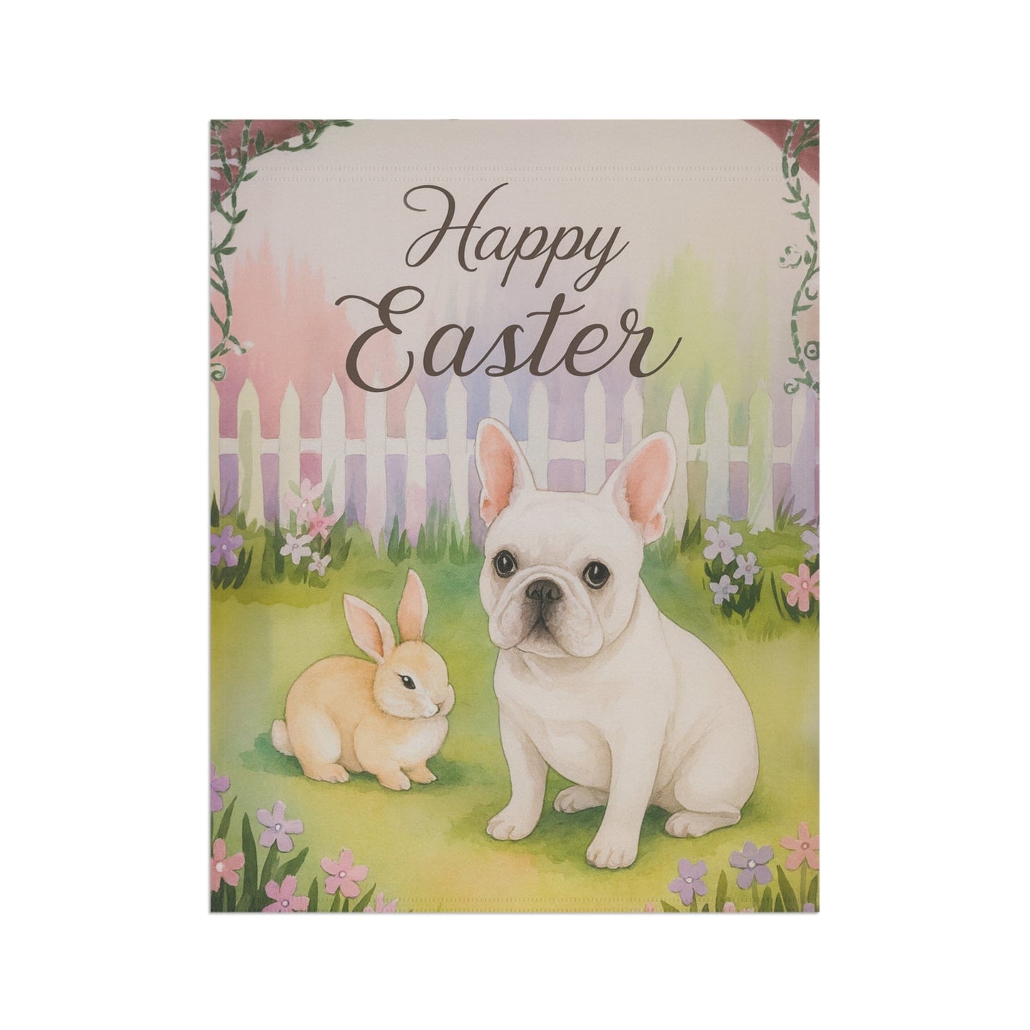 White Frenchie Elegant Easter Garden Flag
