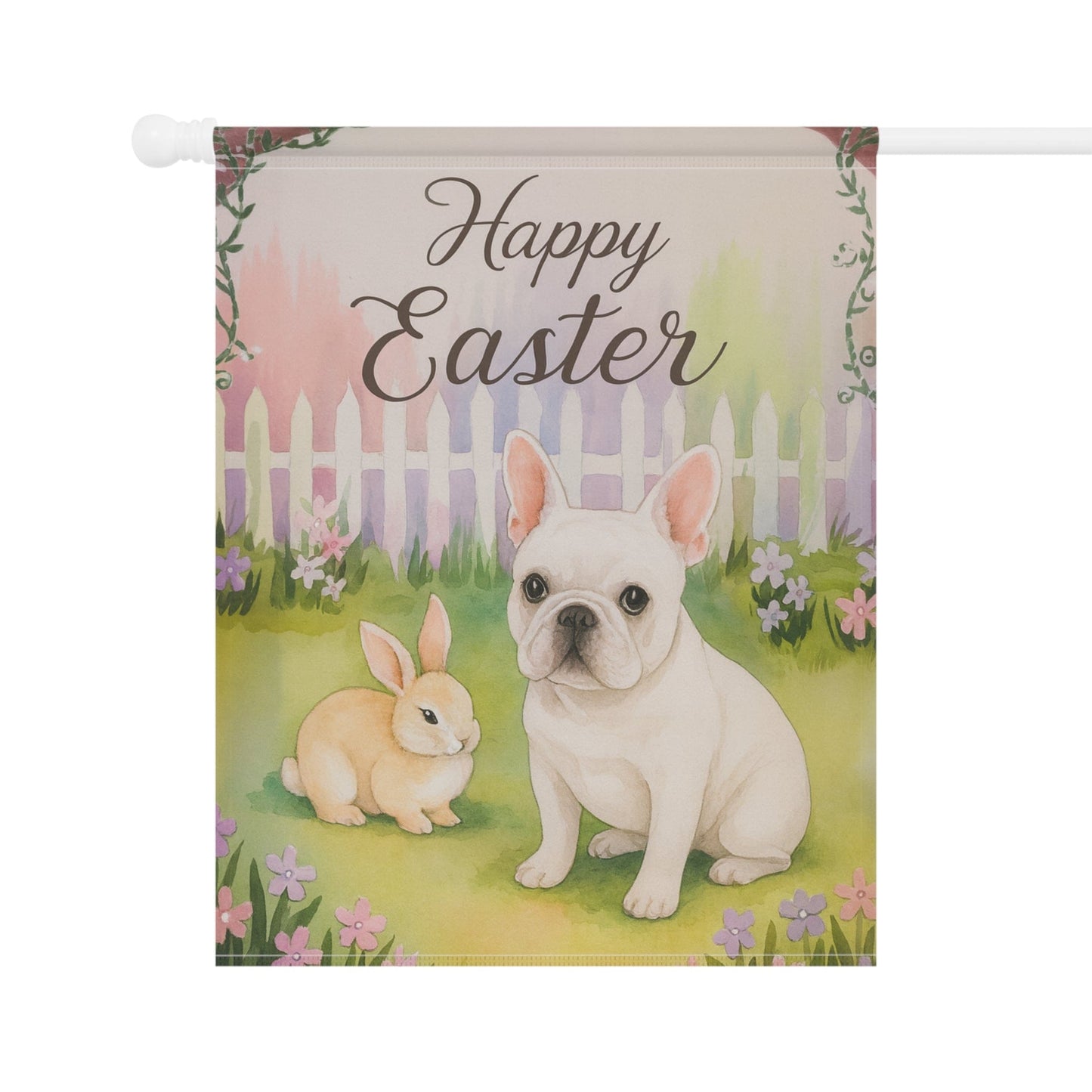 White Frenchie Elegant Easter Garden Flag