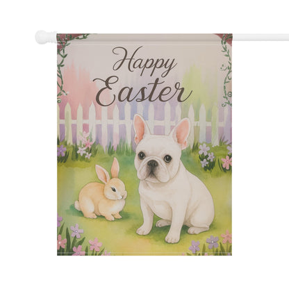 White Frenchie Elegant Easter Garden Flag