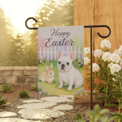 White Frenchie Elegant Easter Garden Flag