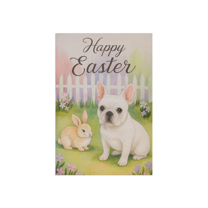 White Frenchie Elegant Easter Garden Flag