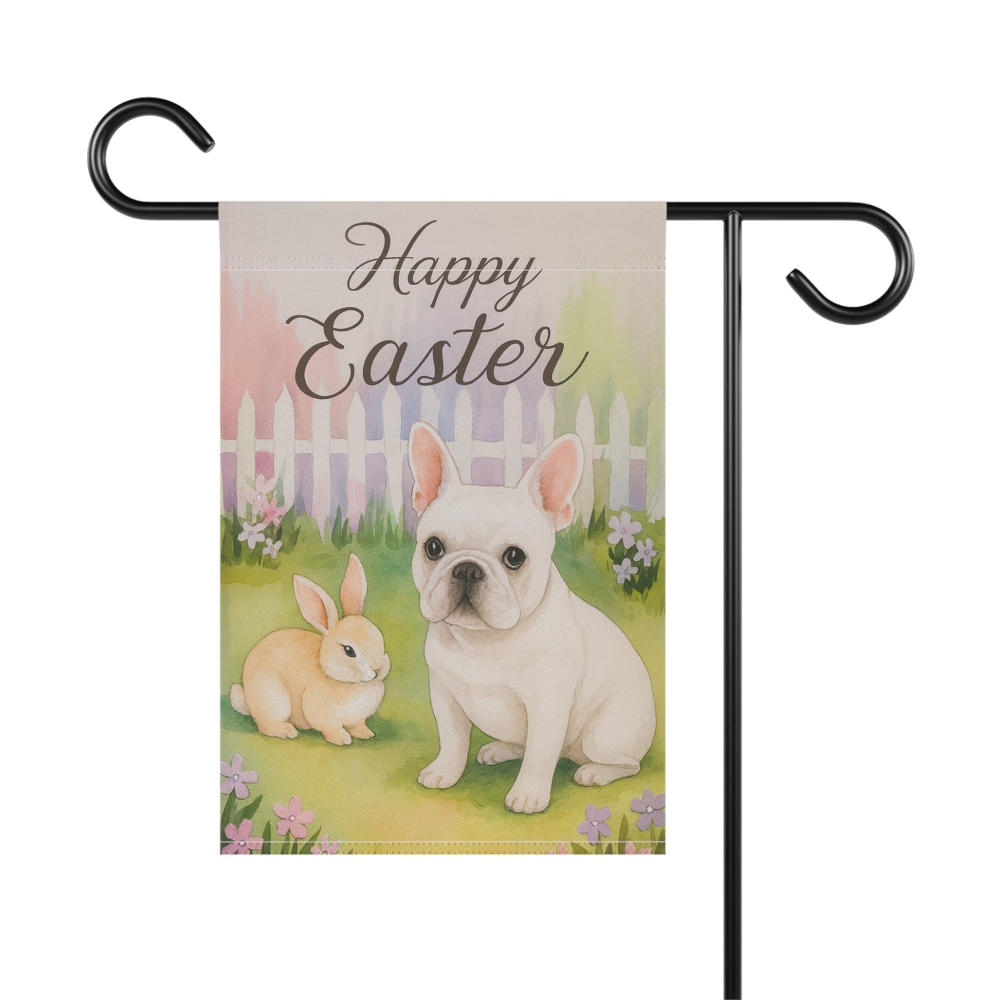 White Frenchie Elegant Easter Garden Flag