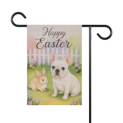 White Frenchie Elegant Easter Garden Flag