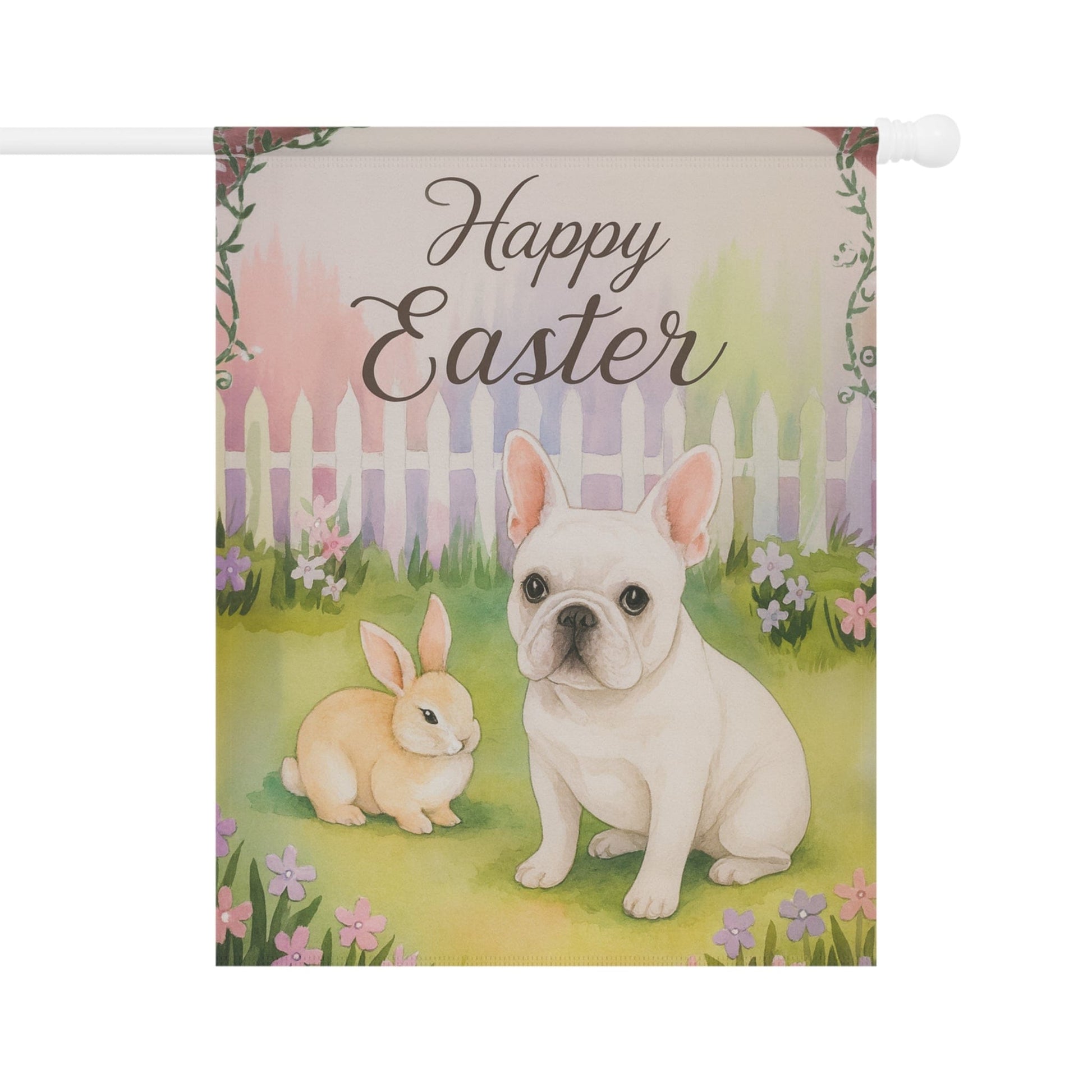 White Frenchie Elegant Easter Garden Flag