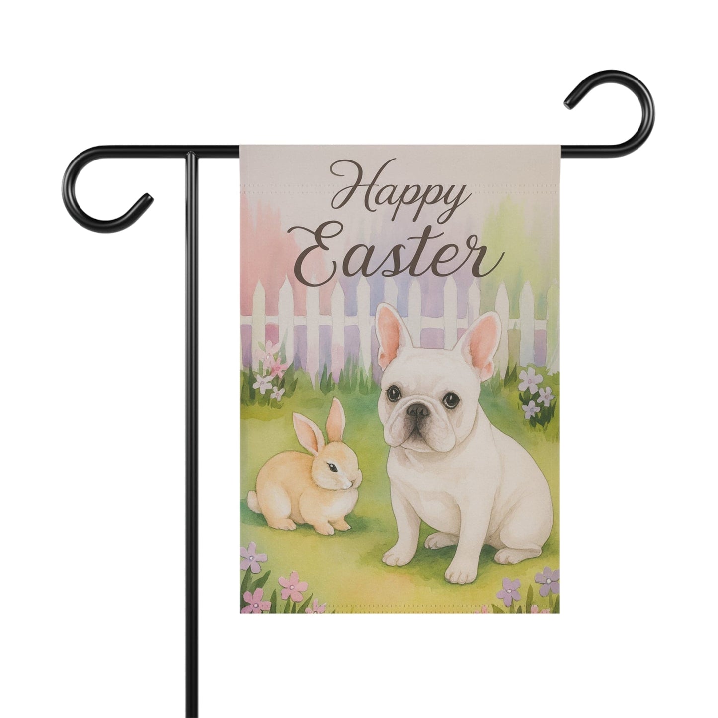 White Frenchie Elegant Easter Garden Flag