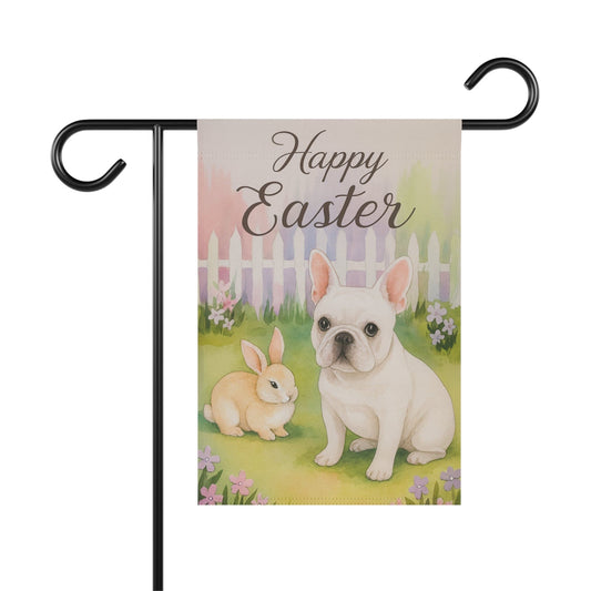 White Frenchie Elegant Easter Garden Flag