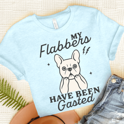 White Frenchie Flabbergasted Tshirt Heather Ice Blue
