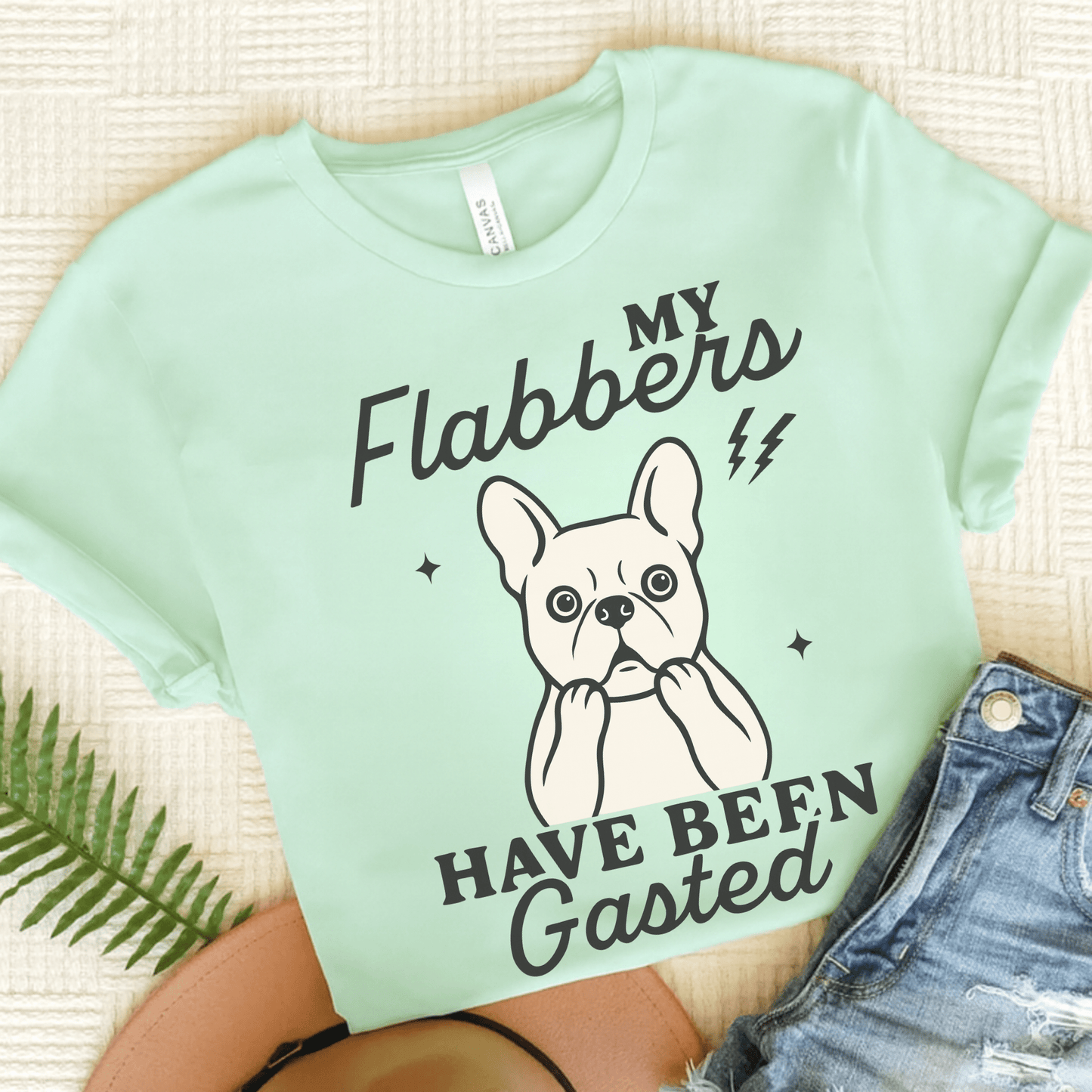 White Frenchie Flabbergasted Tshirt Heather Mint
