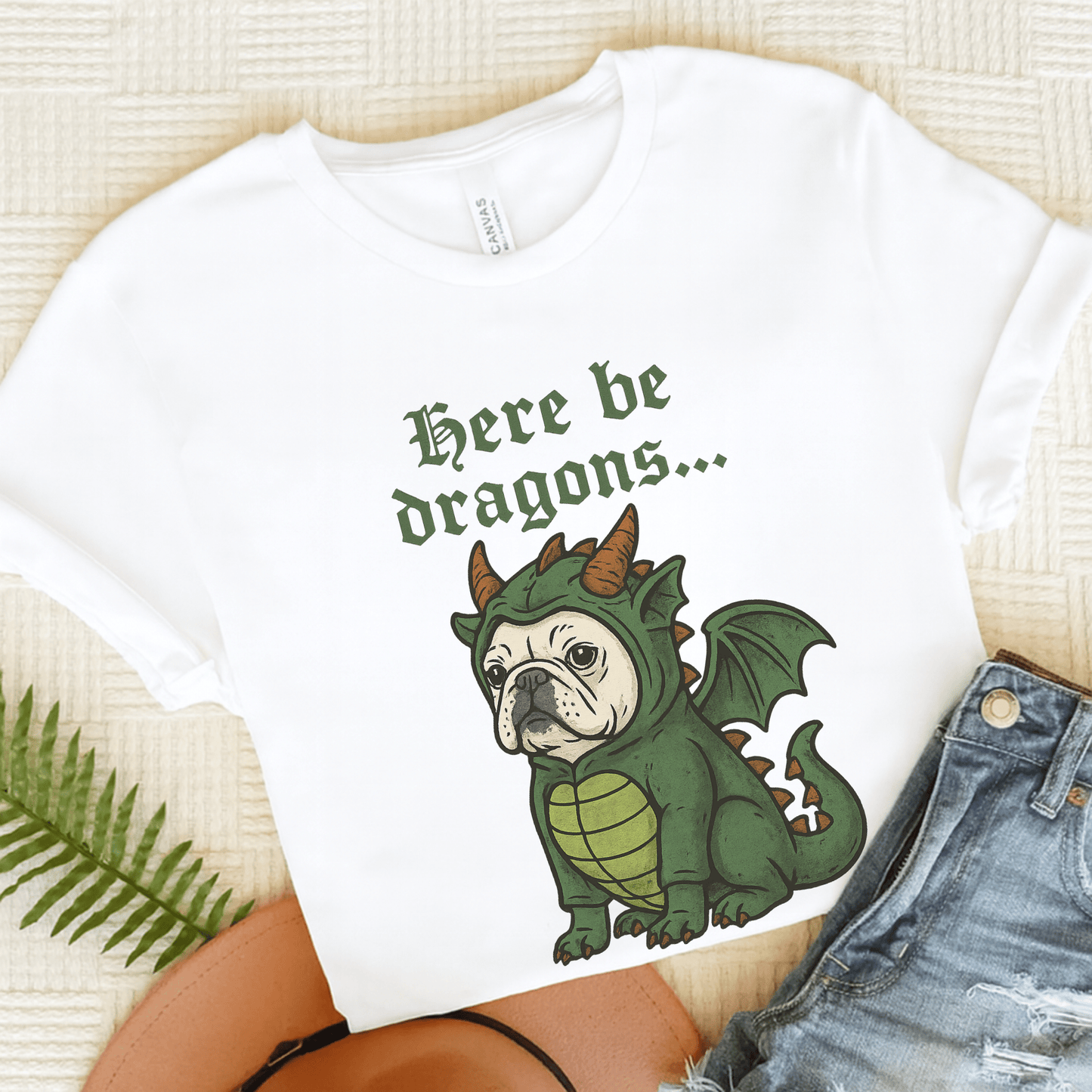 White Frenchie Here Be Dragons TShirt White