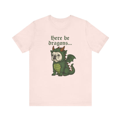White Frenchie Here Be Dragons TShirt