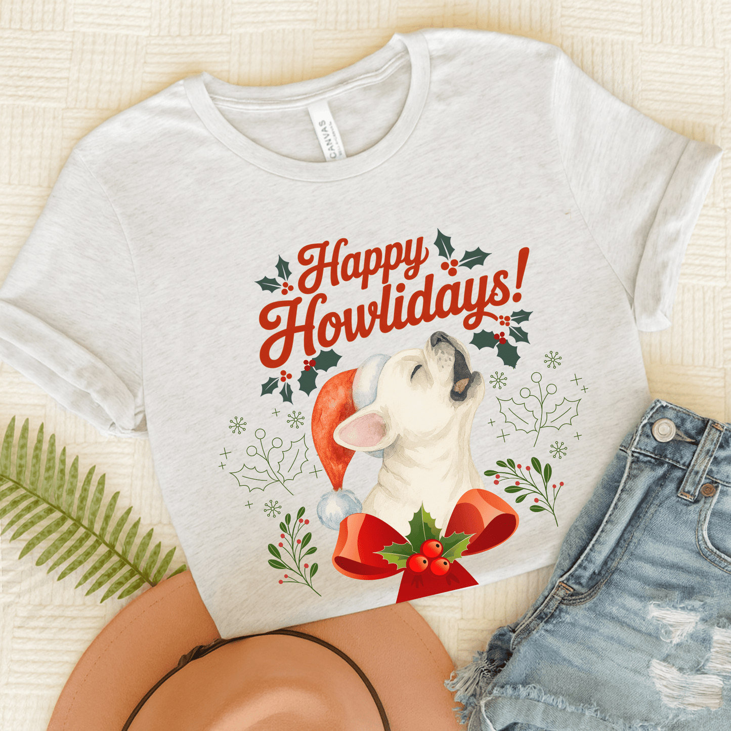 White Frenchie Howlidays TShirt Ash