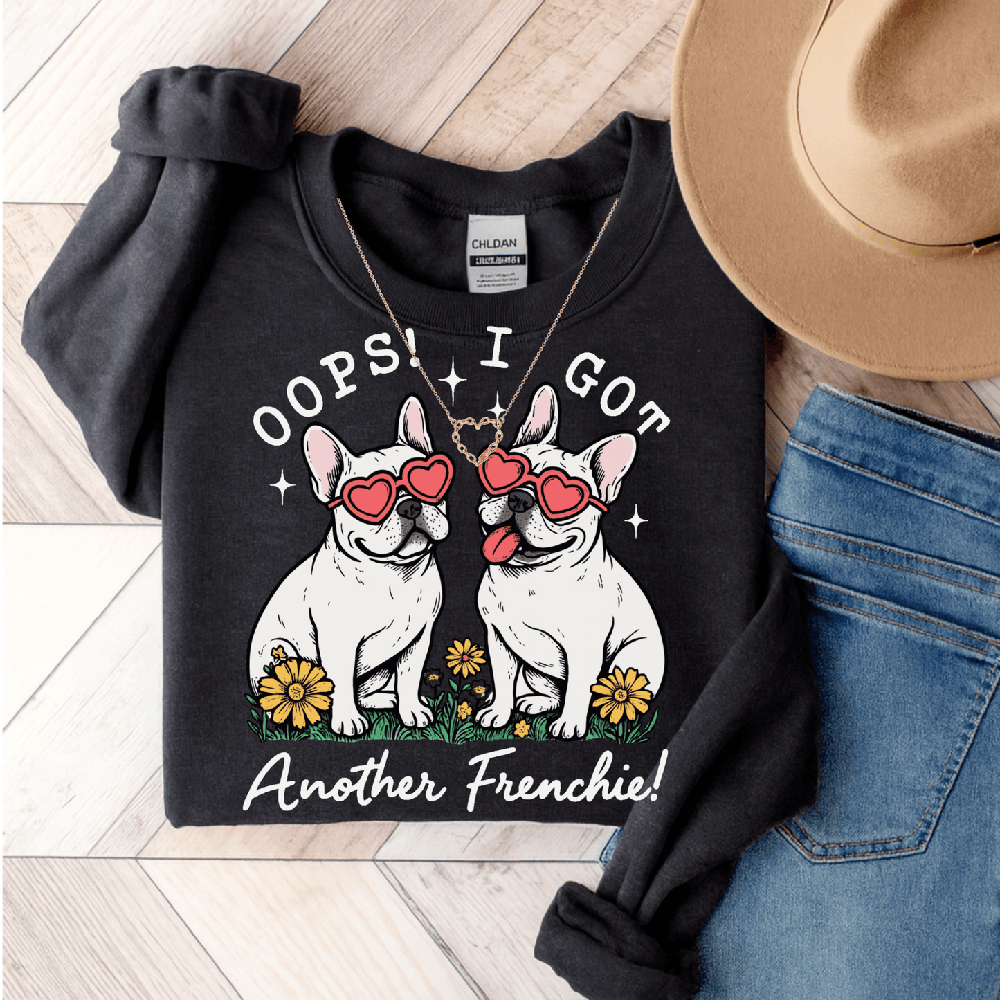 White Frenchie Oops Sweatshirt Black
