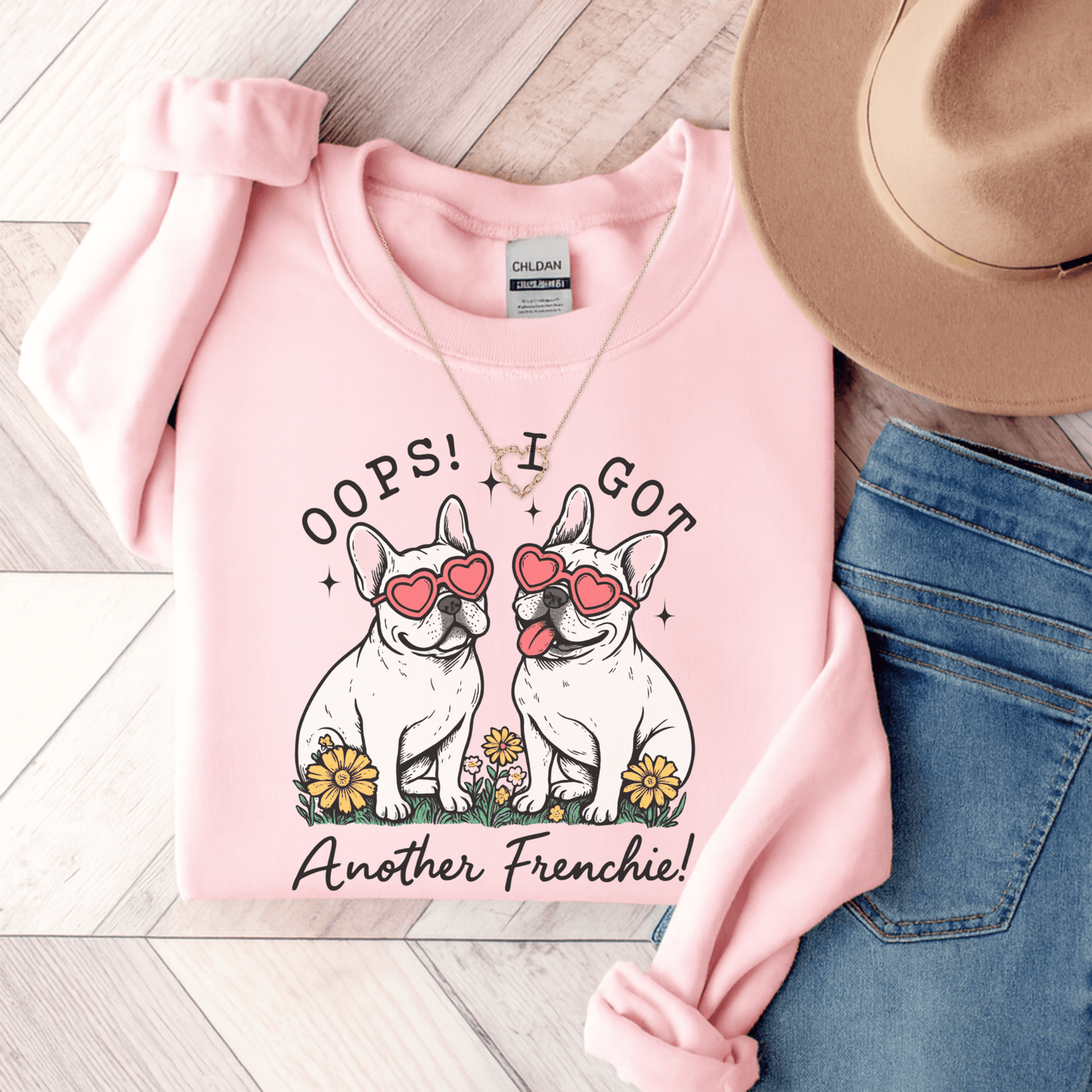 White Frenchie Oops Sweatshirt Light Pink