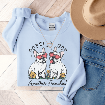 White Frenchie Oops Sweatshirt Light Blue