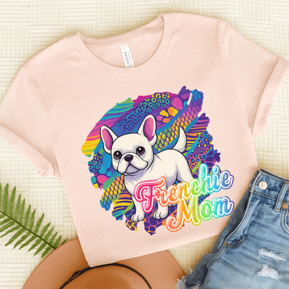 White Frenchie Retro Neon Tshirt Soft Pink