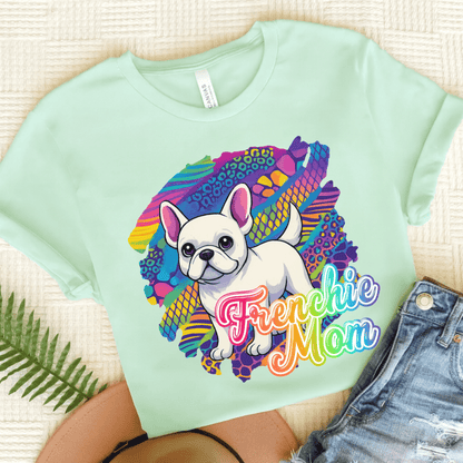 White Frenchie Retro Neon Tshirt Heather Mint