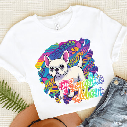 White Frenchie Retro Neon Tshirt White