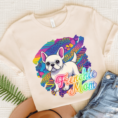 White Frenchie Retro Neon Tshirt Natural